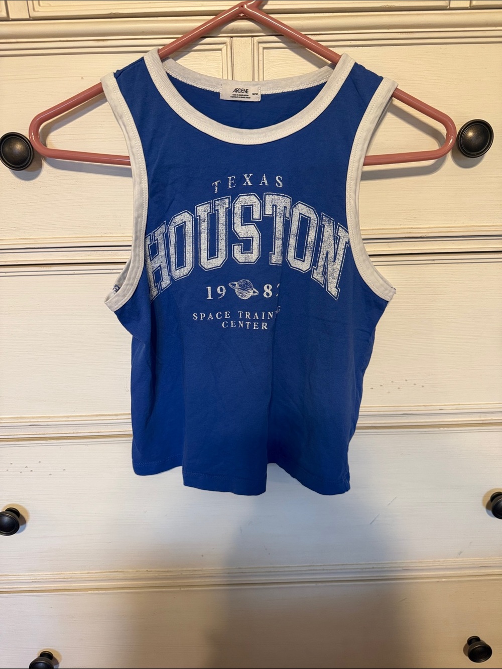 Ardene Blue Tank Top with White Trim - Houston Graphic